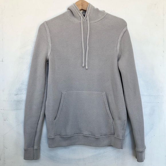 Vince Men’s Textured Cotton Grey Pullover Hoodie - Picture 2 of 8